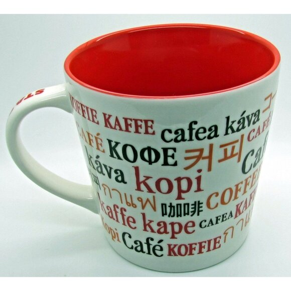 Starbucks International Languages Coffee Kaffe Koffie Mug 16oz 2008 Orange White - Picture 1 of 5